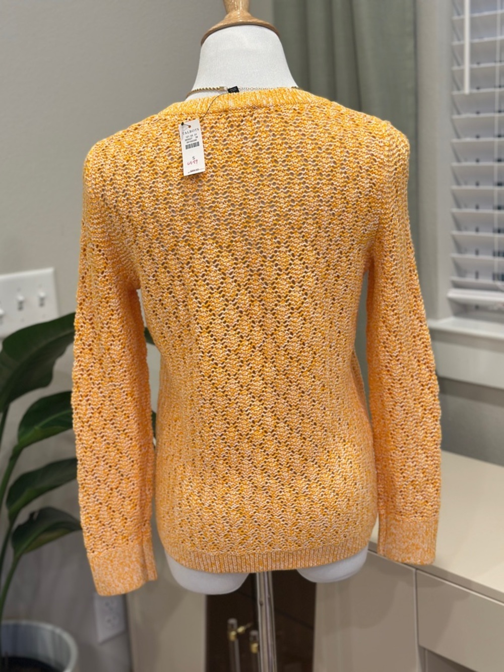 Talbots Sunny Yellow Open-Weave Knit Crewneck Sweater - Picture 5 of 8